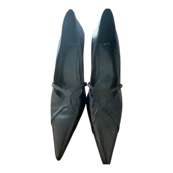 VOZ EUC Women’s BLACK Pumps Faux Snakeskin Size 9M Career Work Luxury Mature - Picture 7 of 11